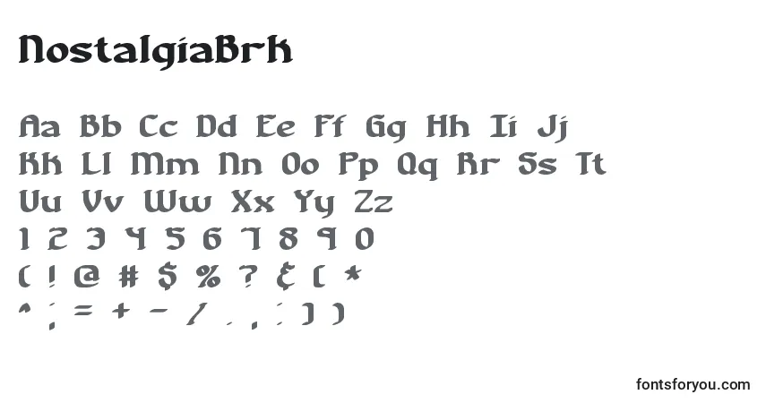 A fonte NostalgiaBrk – alfabeto, números, caracteres especiais