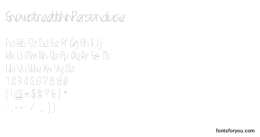 Czcionka SnowstreetthinPersonaluse – alfabet, cyfry, specjalne znaki