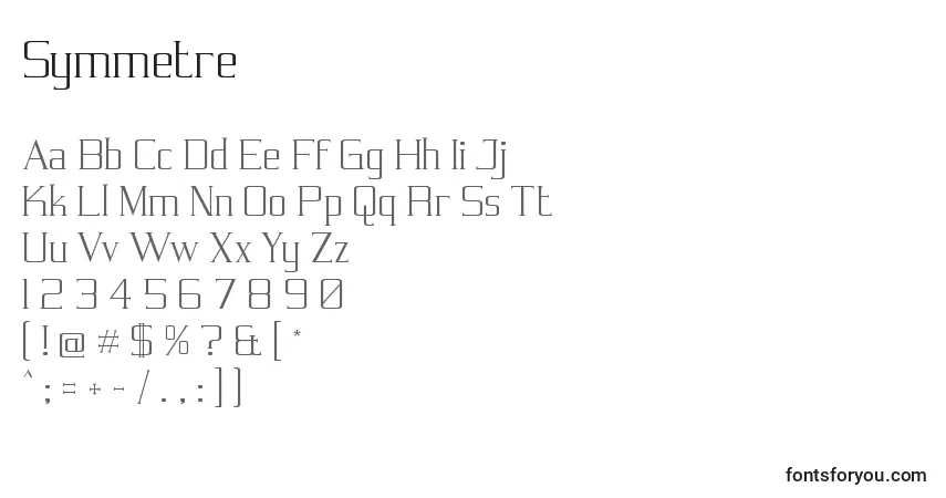 A fonte Symmetre – alfabeto, números, caracteres especiais