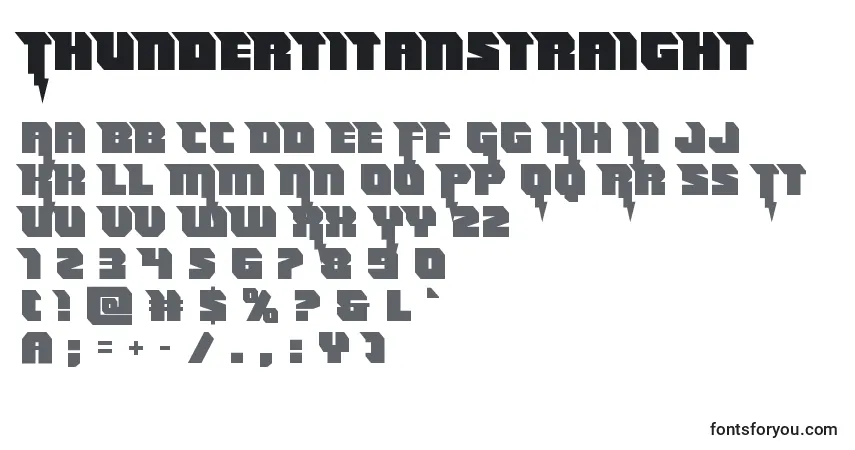 Czcionka Thundertitanstraight – alfabet, cyfry, specjalne znaki