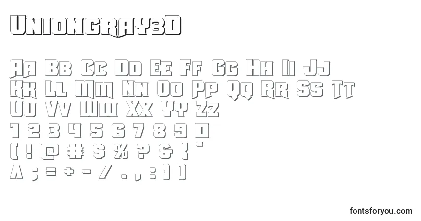 Schriftart Uniongray3D – Alphabet, Zahlen, spezielle Symbole