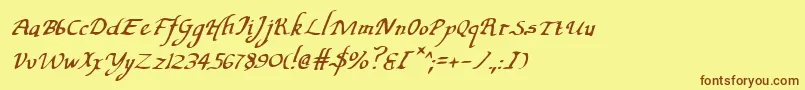 フォントValleyforgei – 茶色の文字が黄色の背景にあります。