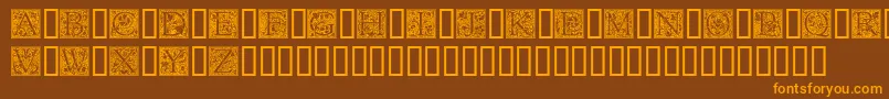 Goudyini-Schriftart – Orangefarbene Schriften auf braunem Hintergrund