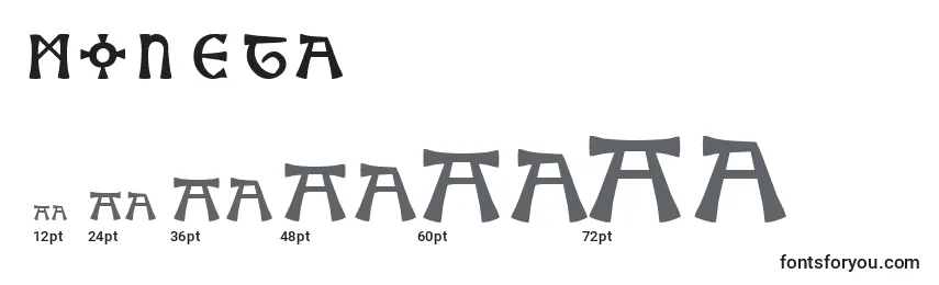 Размеры шрифта Moneta