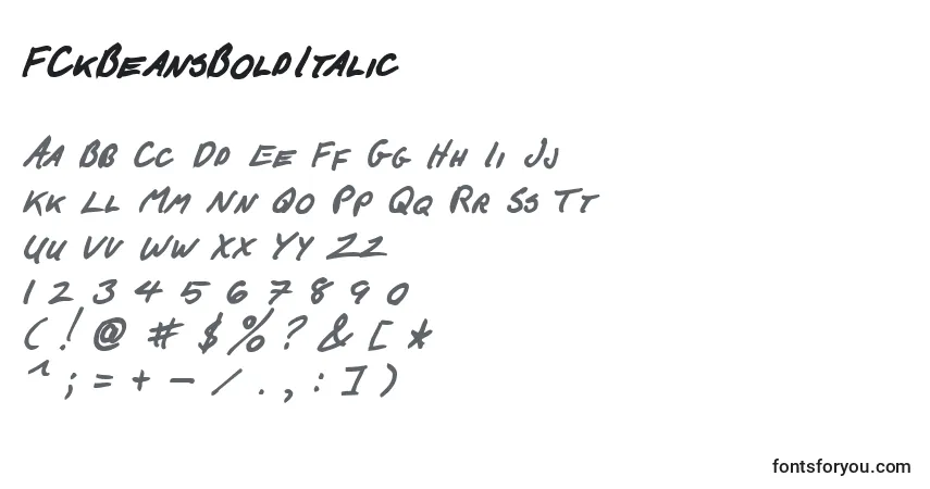 Schriftart FCkBeansBoldItalic – Alphabet, Zahlen, spezielle Symbole