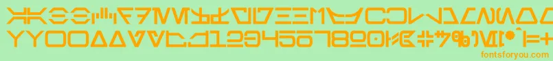 フォントAurebeshBold – オレンジの文字が緑の背景にあります。