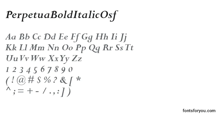 Шрифт PerpetuaBoldItalicOsf – алфавит, цифры, специальные символы