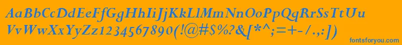 PerpetuaBoldItalicOsf-Schriftart – Blaue Schriften auf orangefarbenem Hintergrund