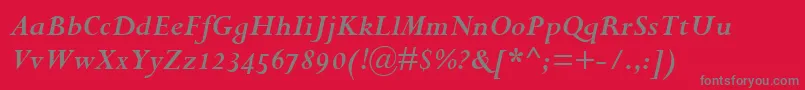 PerpetuaBoldItalicOsf-Schriftart – Graue Schriften auf rotem Hintergrund