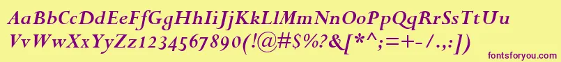 PerpetuaBoldItalicOsf Font – Purple Fonts on Yellow Background