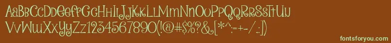 フォントPeanutbutterSmoothies2 – 緑色の文字が茶色の背景にあります。