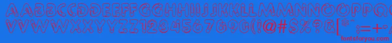 PaulineRegular-Schriftart – Rote Schriften auf blauem Hintergrund