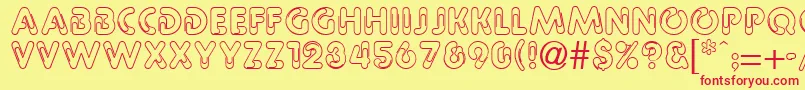 PaulineRegular-Schriftart – Rote Schriften auf gelbem Hintergrund