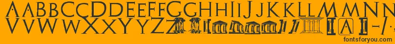Więcej informacji o czcionce Archeologicaps Czcionka Archeologicaps – czarne czcionki na pomarańczowym tle
