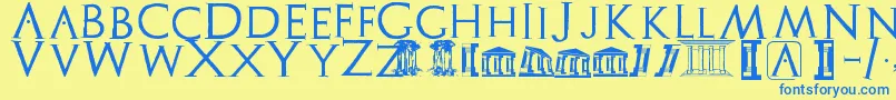 Archeologicaps-Schriftart – Blaue Schriften auf gelbem Hintergrund