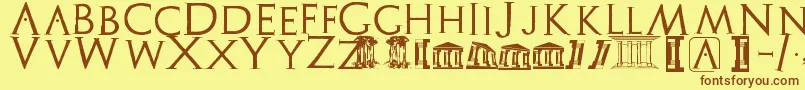 フォントArcheologicaps – 茶色の文字が黄色の背景にあります。