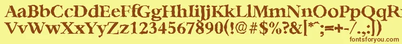 フォントBernsteinrandomBold – 茶色の文字が黄色の背景にあります。