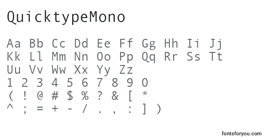 A fonte QuicktypeMono – alfabeto, números, caracteres especiais