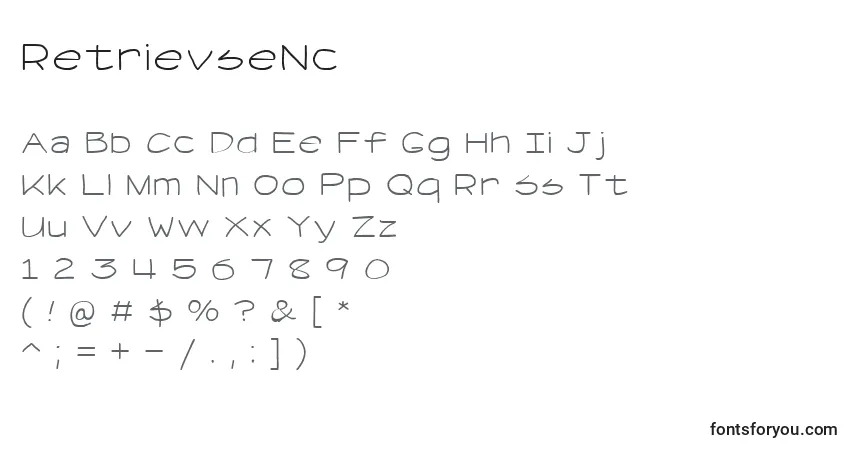 Czcionka RetrievseNc – alfabet, cyfry, specjalne znaki