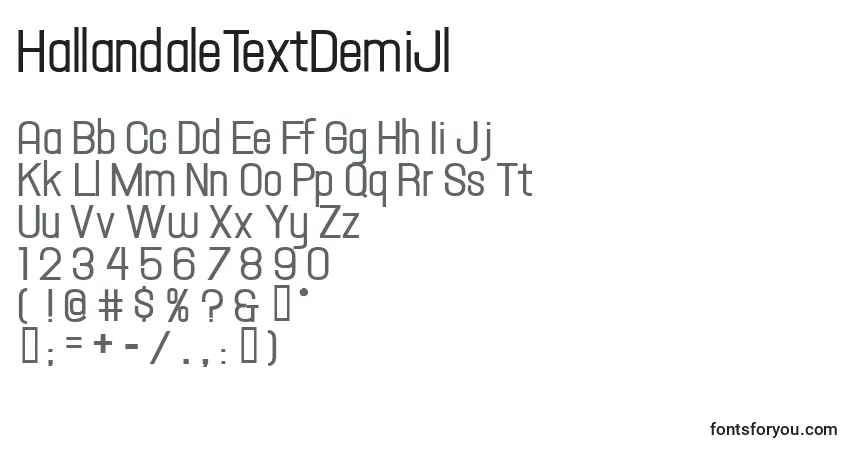 A fonte HallandaleTextDemiJl – alfabeto, números, caracteres especiais