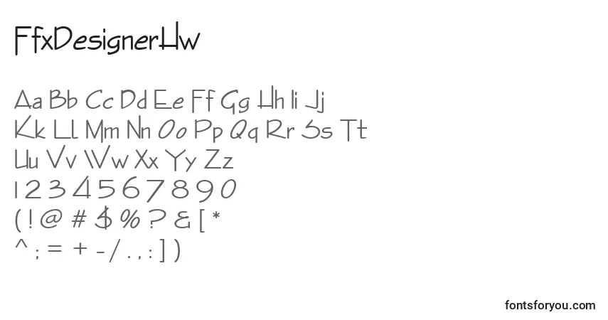 Czcionka FfxDesignerHw – alfabet, cyfry, specjalne znaki