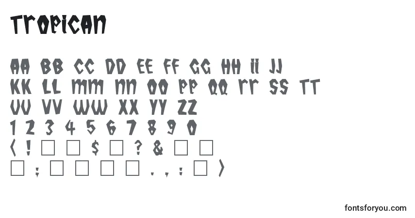 A fonte Tropican – alfabeto, números, caracteres especiais