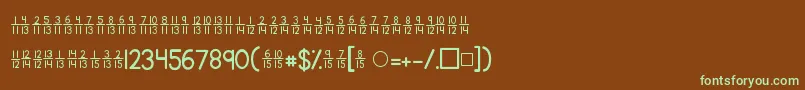 フォントKgtraditionalfractions2 – 緑色の文字が茶色の背景にあります。