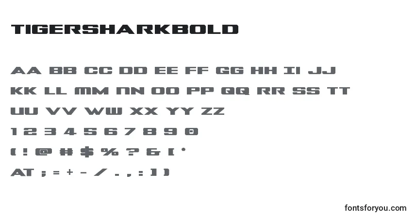 A fonte Tigersharkbold – alfabeto, números, caracteres especiais