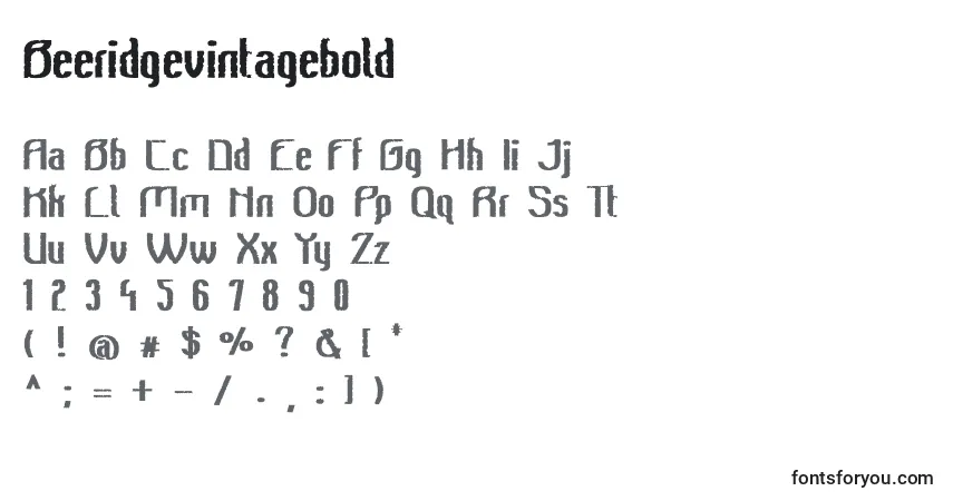 Шрифт Beeridgevintagebold – алфавит, цифры, специальные символы