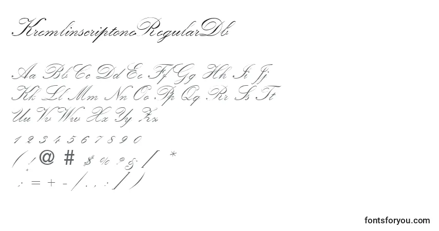 Fuente KremlinscriptoneRegularDb - alfabeto, números, caracteres especiales