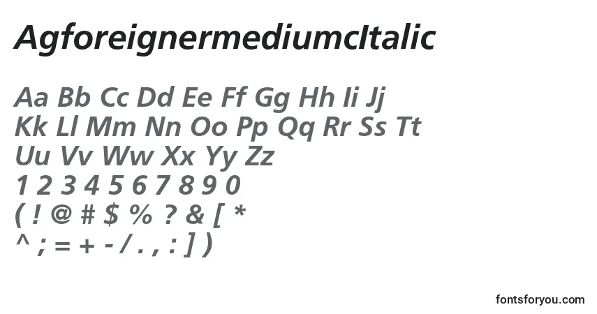 A fonte AgforeignermediumcItalic – alfabeto, números, caracteres especiais