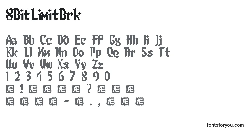A fonte 8BitLimitBrk – alfabeto, números, caracteres especiais