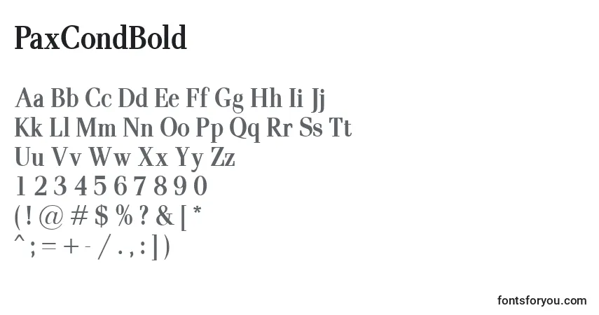 Schriftart PaxCondBold – Alphabet, Zahlen, spezielle Symbole