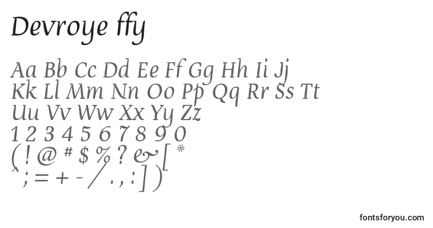 A fonte Devroye ffy – alfabeto, números, caracteres especiais