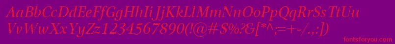 OmnibusItalic-Schriftart – Rote Schriften auf violettem Hintergrund