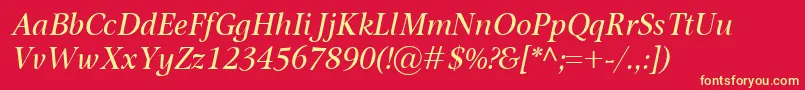 Fonte OmnibusItalic – fontes amarelas em um fundo vermelho