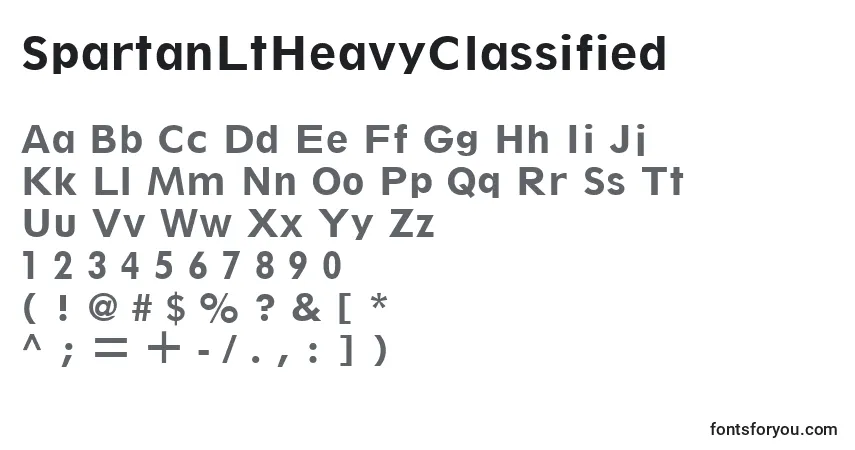 A fonte SpartanLtHeavyClassified – alfabeto, números, caracteres especiais