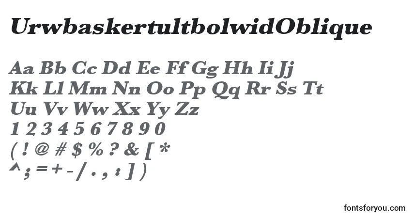 Czcionka UrwbaskertultbolwidOblique – alfabet, cyfry, specjalne znaki