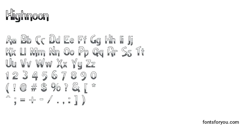 Czcionka Highnoon – alfabet, cyfry, specjalne znaki
