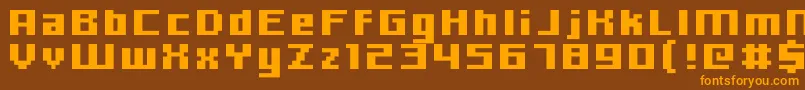 フォントHooge0666 – オレンジ色の文字が茶色の背景にあります。