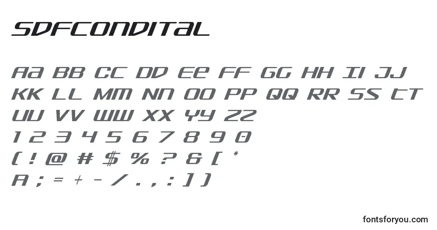 Czcionka Sdfcondital – alfabet, cyfry, specjalne znaki