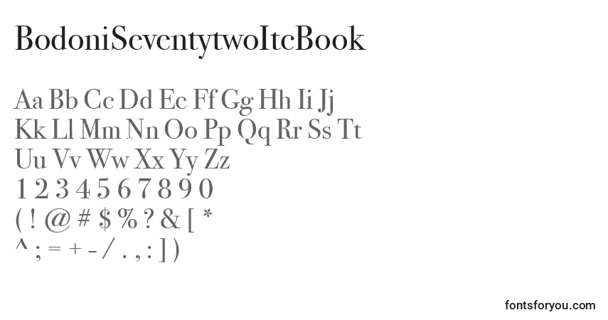 Шрифт BodoniSeventytwoItcBook – алфавит, цифры, специальные символы