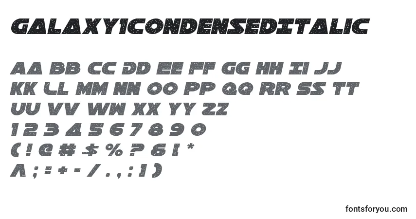 Schriftart Galaxy1CondensedItalic – Alphabet, Zahlen, spezielle Symbole