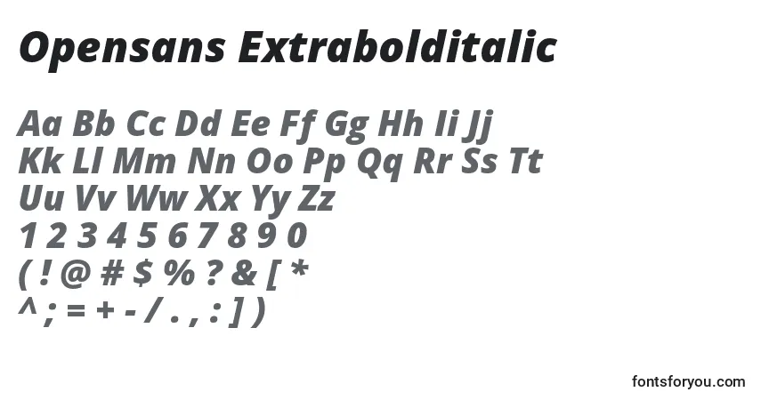 Opensans Extrabolditalicフォント–アルファベット、数字、特殊文字