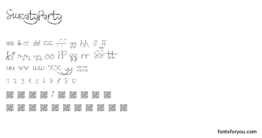 Schriftart Sweatyparty – Alphabet, Zahlen, spezielle Symbole