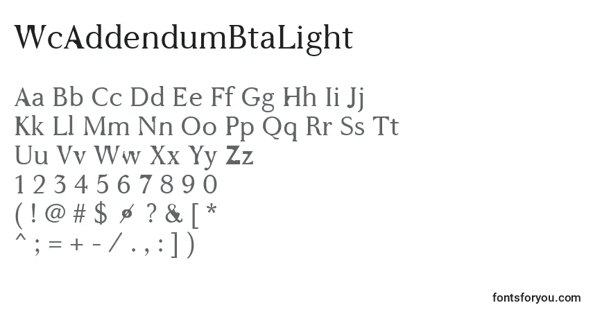 Czcionka WcAddendumBtaLight – alfabet, cyfry, specjalne znaki