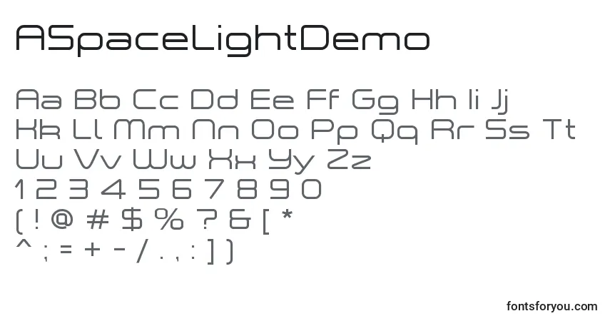 Шрифт ASpaceLightDemo – алфавит, цифры, специальные символы