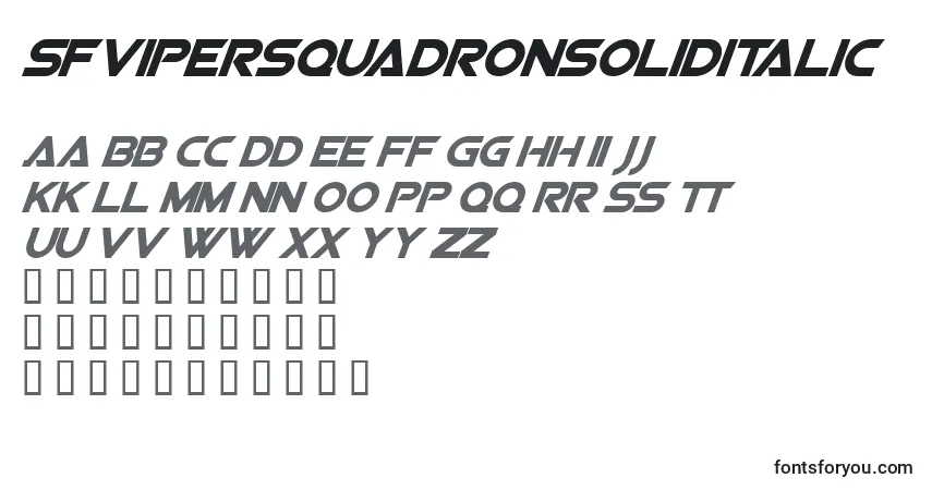 Шрифт SfvipersquadronsolidItalic – алфавит, цифры, специальные символы