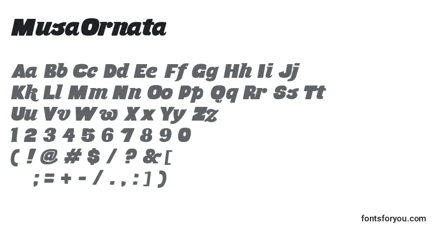 Schriftart MusaOrnata – Alphabet, Zahlen, spezielle Symbole