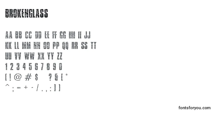 Czcionka Brokenglass (6318) – alfabet, cyfry, specjalne znaki